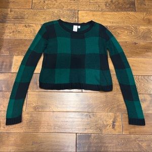 Green Plaid Knit Cropped Sweater
